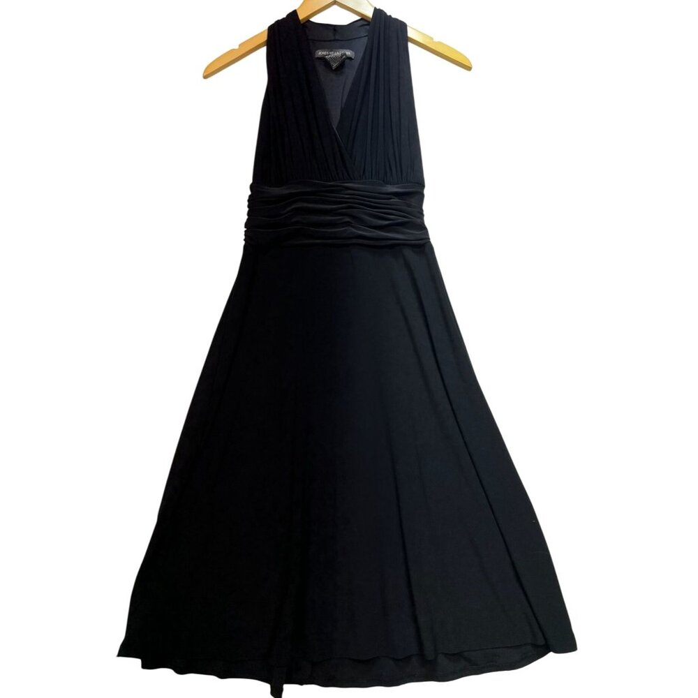 Jones Wear Womens Ruched Waist Y2K Midi Dress Sleeveless Stretch Size 8 Black